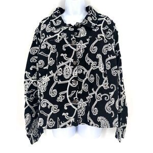 Carole Little Women's Boho Paisley‎ Linen Embroidered Jacket Black White Size 3X